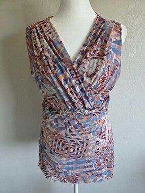 Sweet Pea Y2K Top Blouse Geometric Mesh Lined Twist Belt Size L M Festival Nylon